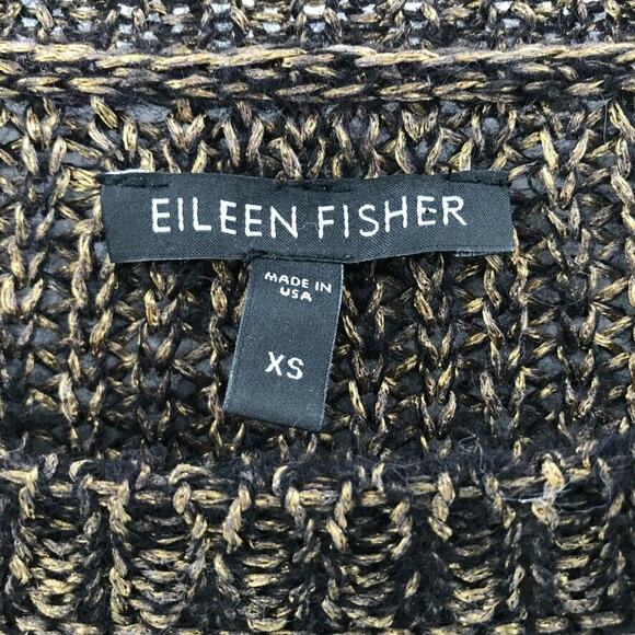 Eileen Fisher Open Weave Sweater‎ Sz XS Black Gold Metallic Alpaca Mohair Marled - Picture 4 of 5